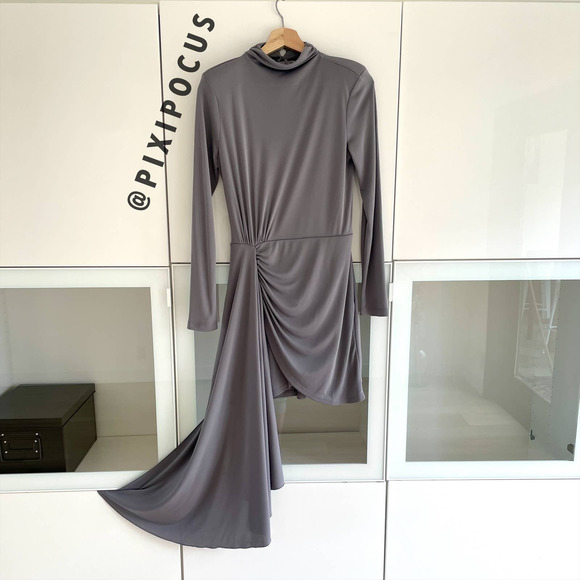ZARA DRAPED ASYMMETRIC KNIT DRESS - Picture 13 of 15